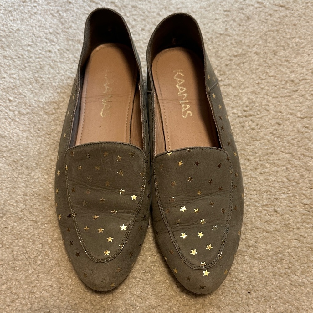 Kaanas Taupe Loafers with Gold Stars